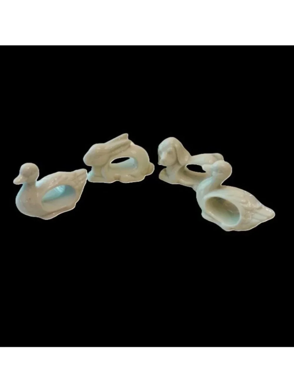 Vintage Napkin Holder Rings White Porcelain Animals Set of 4 with Box 1984